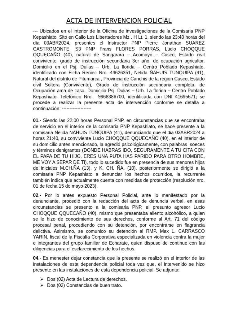 Intervención Policial por Violencia Familiar | PDF | Derecho penal ...