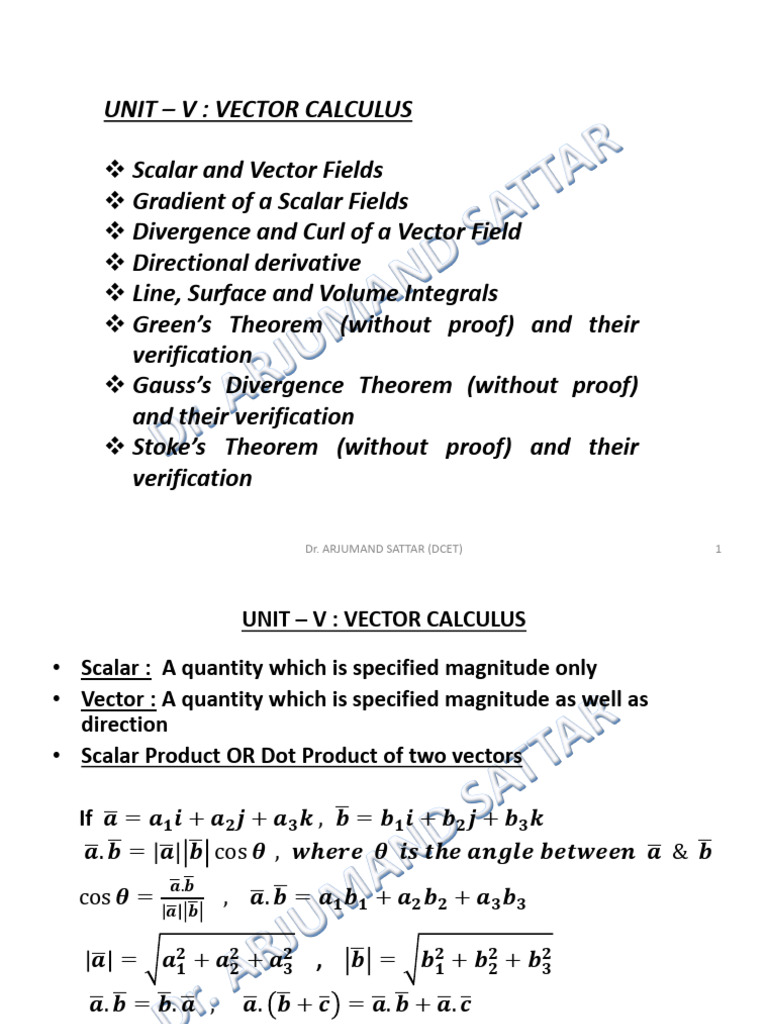 Vector Calculus Notes and Problems | PDF | Divergence | Vector Calculus