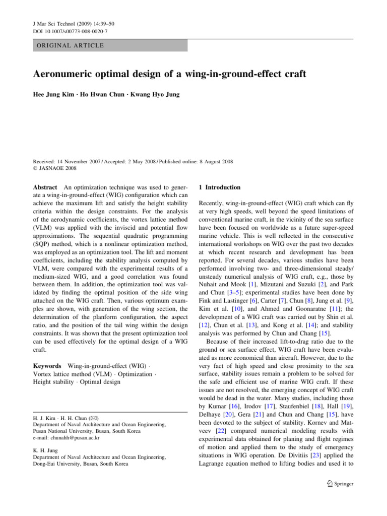 [Article] Aeronumeric optimal design of a wing-in-ground-effect craft ...