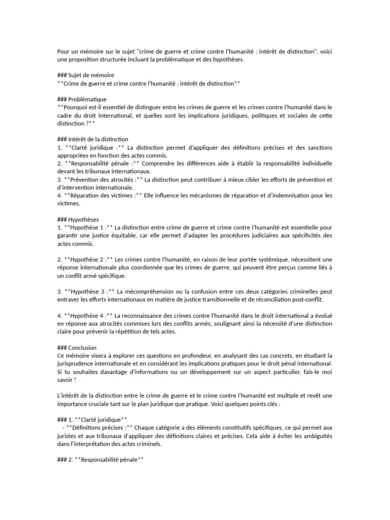 Distinction entre crimes de guerre et crimes contre l'humanité | PDF ...