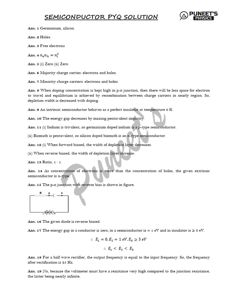 Semiconductor Pyq Solution: Ans. 1 Ans. 2 Ans. 3 Ans. 4 Ans. 5 Ans. 6 ...