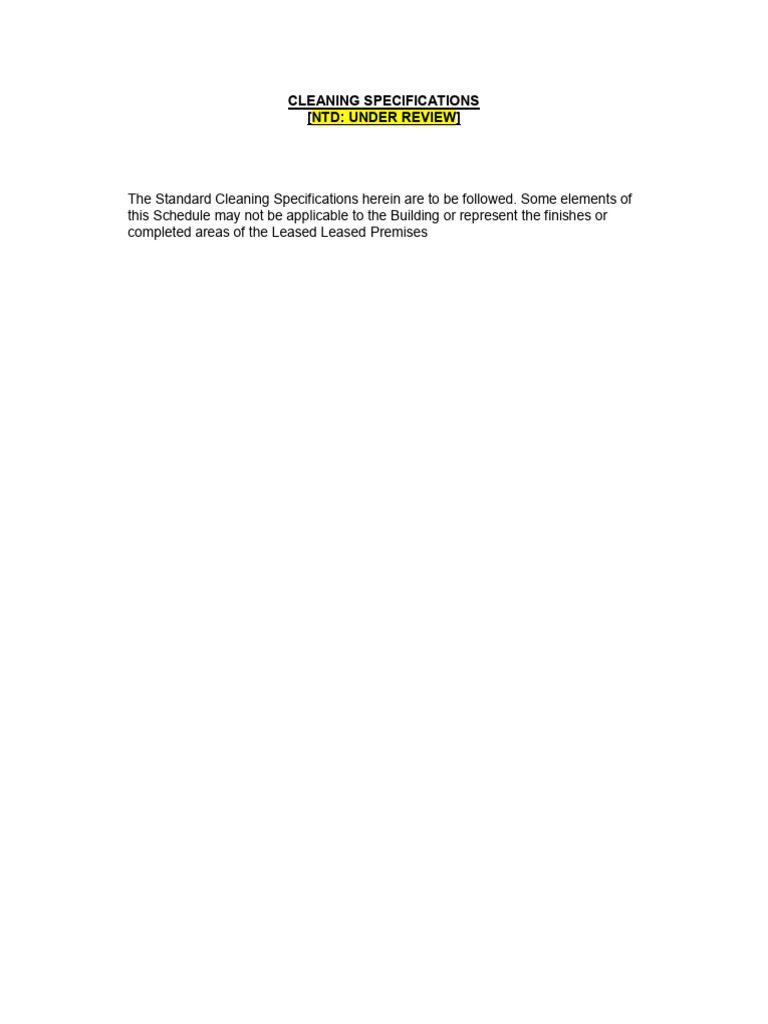Standard Building Cleaning Specifications | PDF | Lease | Vacuum Cleaner
