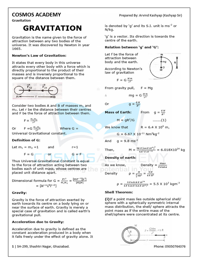 Gravitation | PDF | Mass | Force