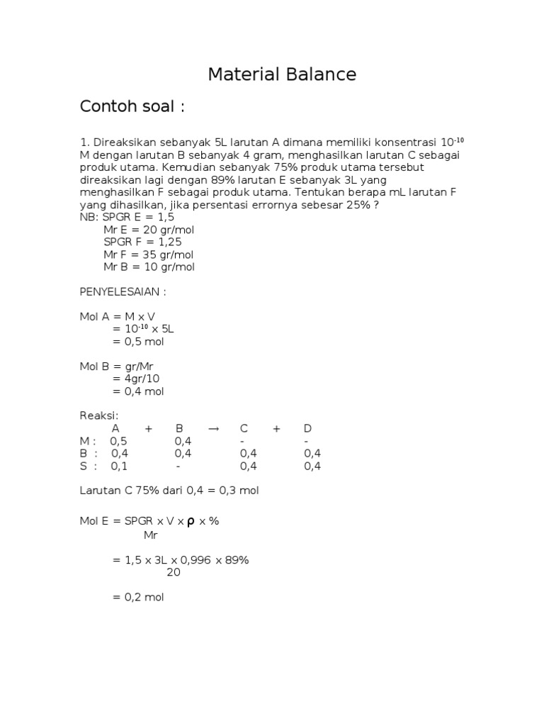 Rumus dan Contoh Material Balance | PDF