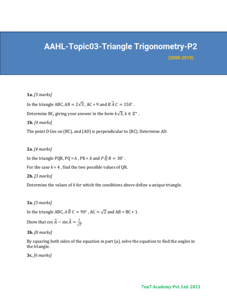 AAHL Topic03 TriangleTrigonometry P2 | PDF | Triangle | Area