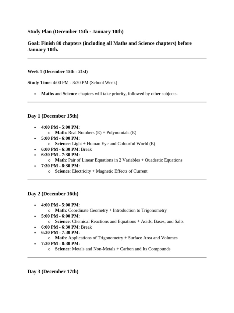 Comprehensive Study Plan for Exams | PDF | Mathematics | Chemical Compounds