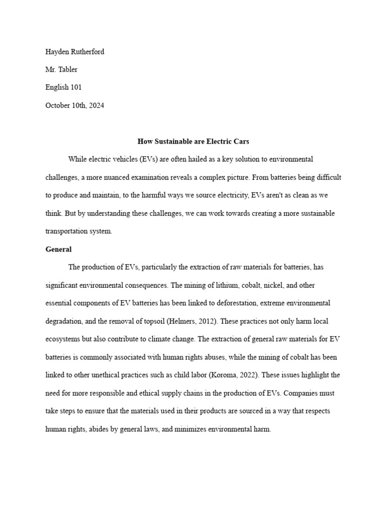 Evaluating Electric Vehicle Sustainability | PDF | Electric Vehicle ...