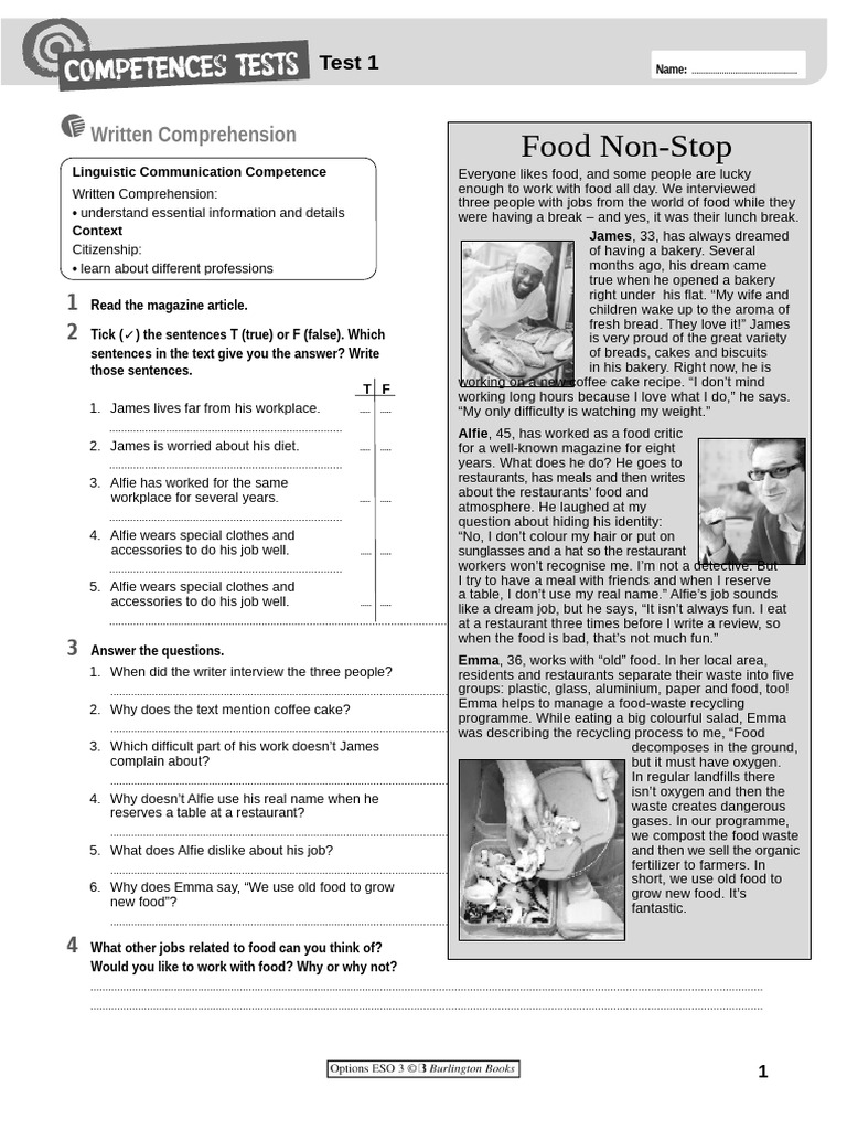 01options3 CompetencesTests Test1 | PDF | Restaurants