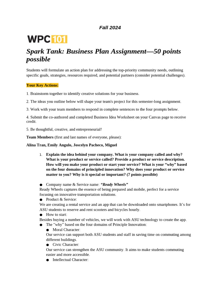 Business Plan Worksheet | PDF
