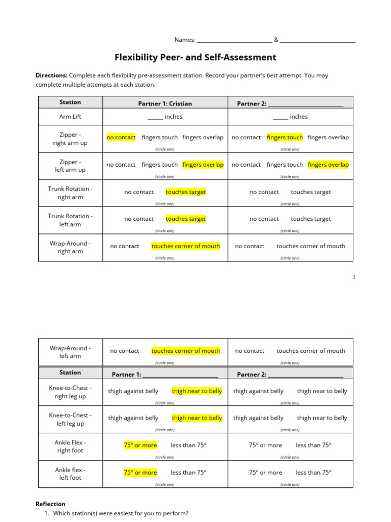 Flexibility Peer Assessment Template | PDF