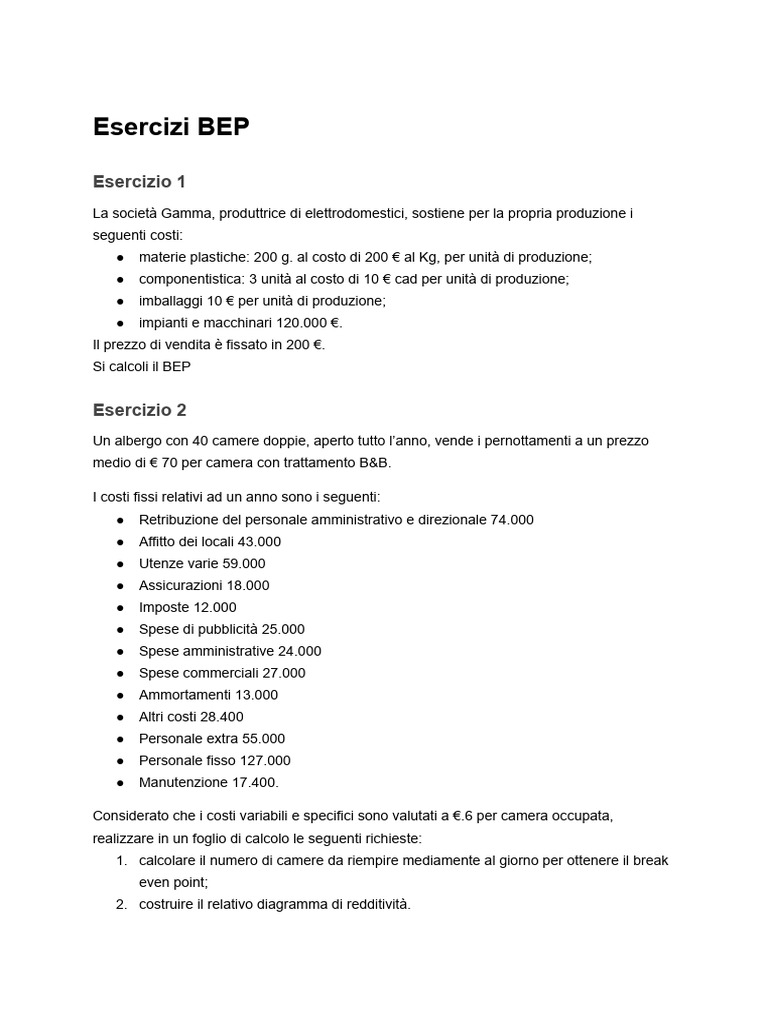 Esercizi BEP | PDF
