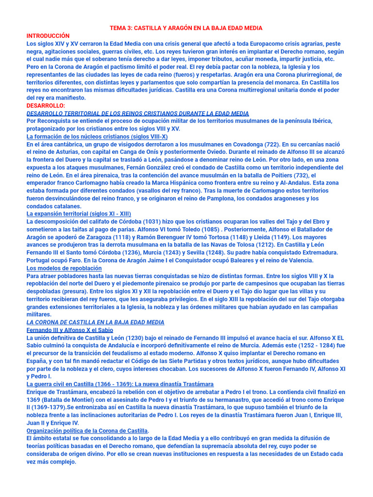 Tema 3 Castilla y Aragón | PDF | España
