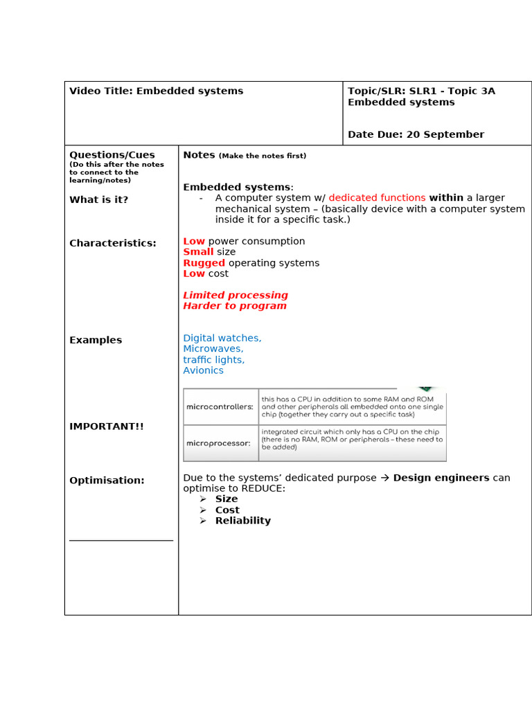 SLR1 - Notes - Topic 3A Embedded Systems | PDF | Embedded System ...