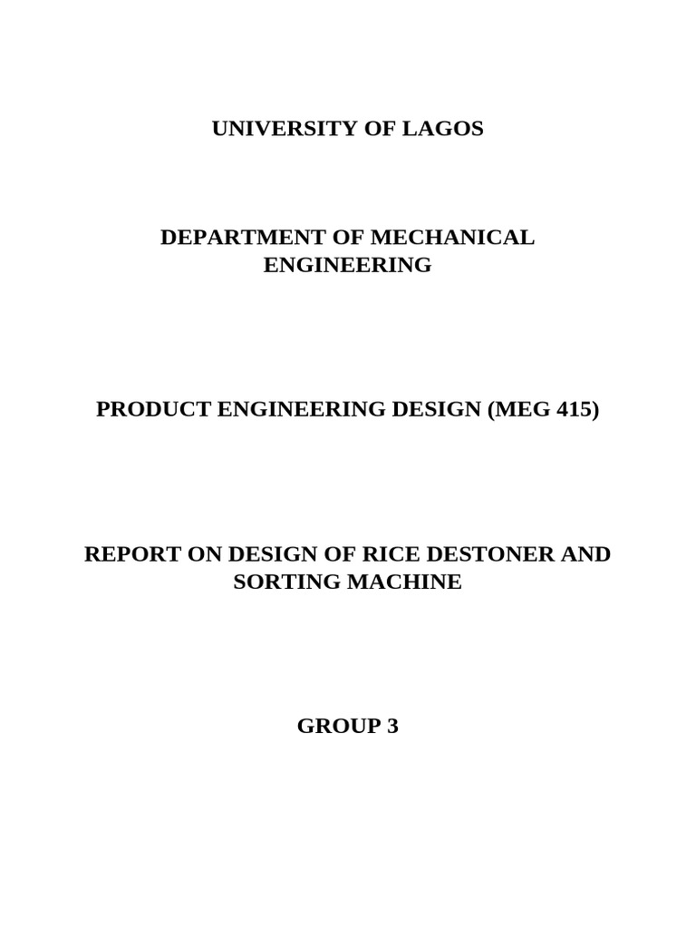 Rice Destoner Design Report | PDF | Rice | Sowing