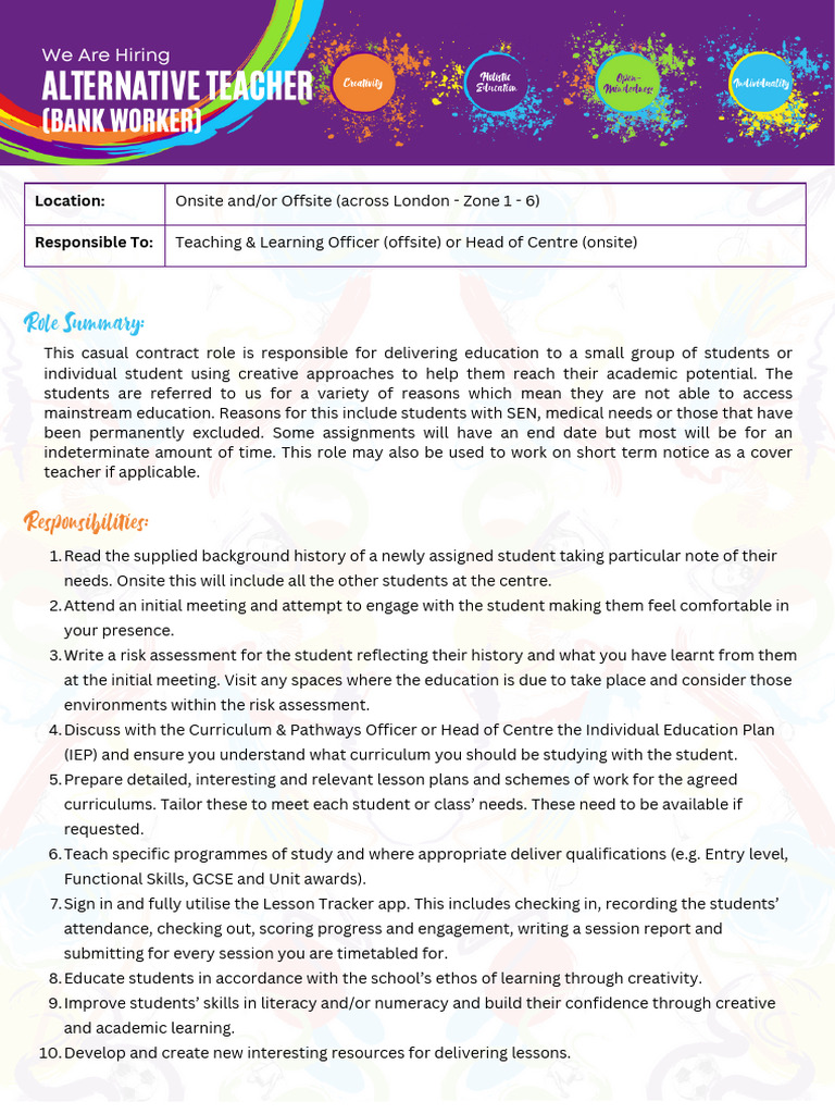 Alternative Teacher - Job Description | PDF