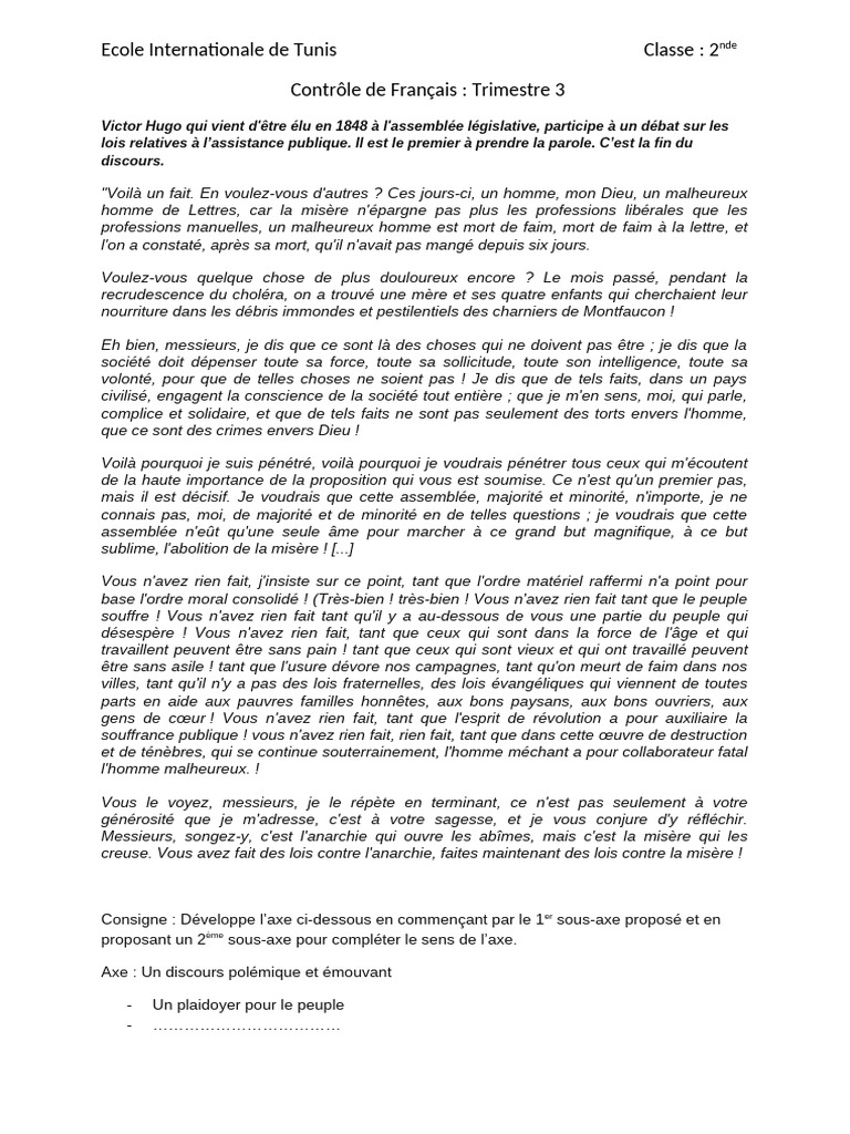 Discours de Victor Hugo sur la misère | PDF