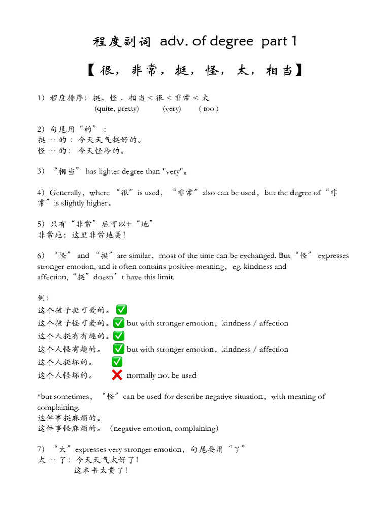 程度副词 adv. of degree part 1 | PDF