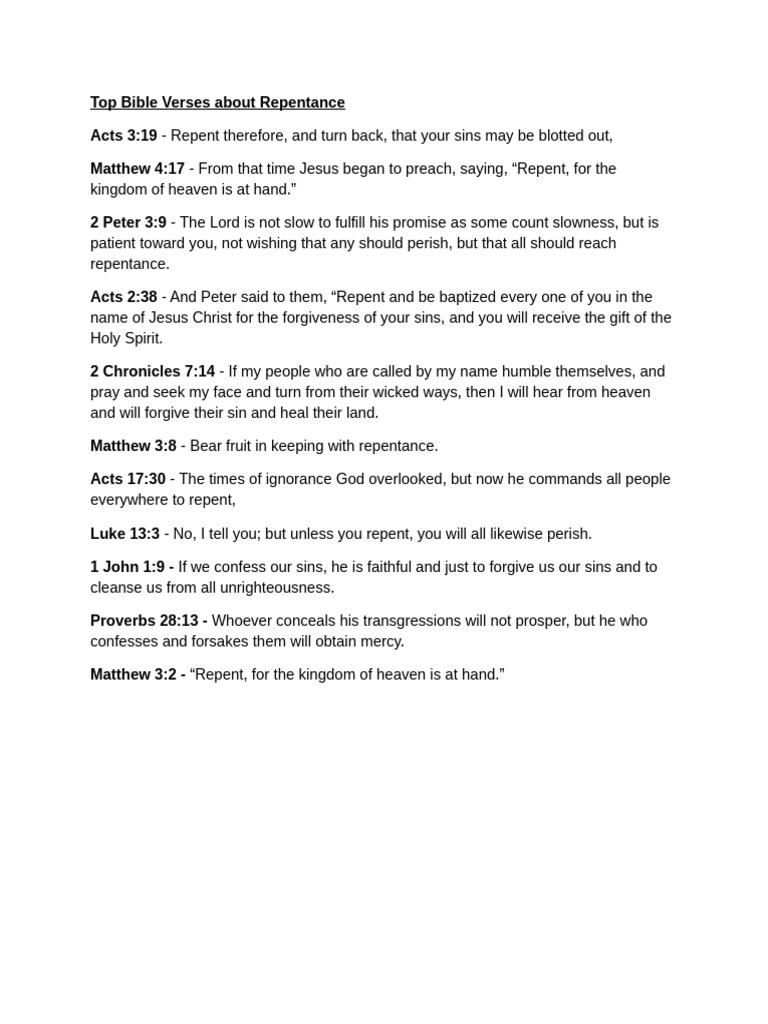 Bible Verses on Repentance Explained | PDF