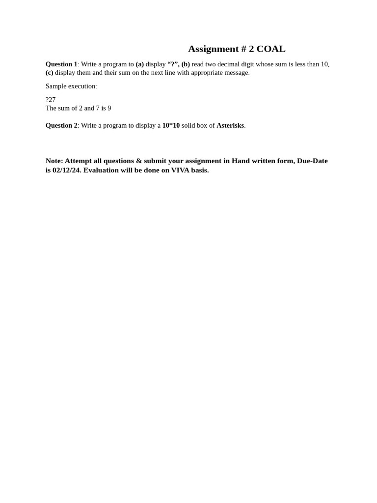 Assignment# 2 COAL | PDF