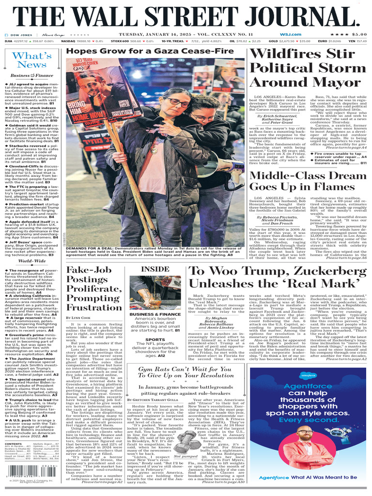 The Wall Street Journal - January 14, 2025 | PDF | Mark Zuckerberg | Donald  Trump