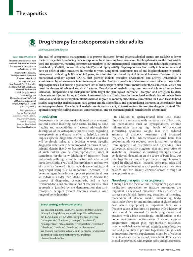 Drug Therapy For Osteoporosis in Older Adults | PDF | Osteoporosis | Bone