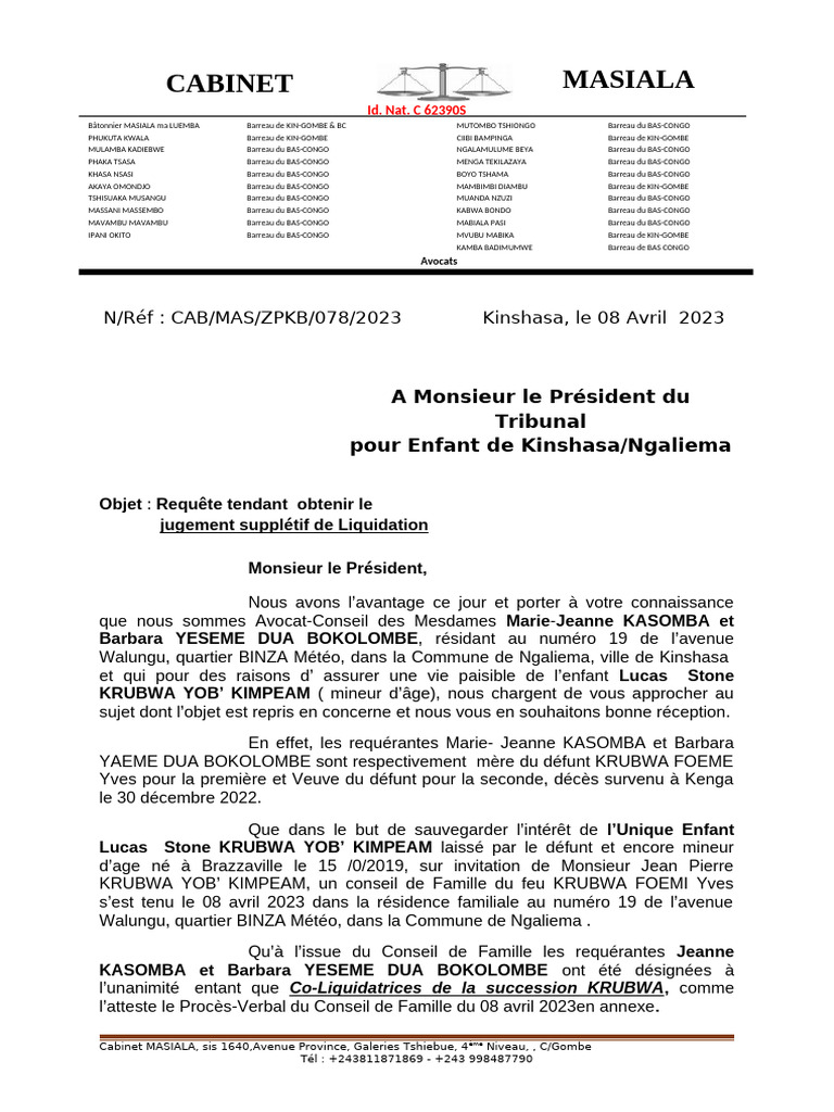Requête pour jugement supplétif de liquidation | PDF | Justice | Crime ...
