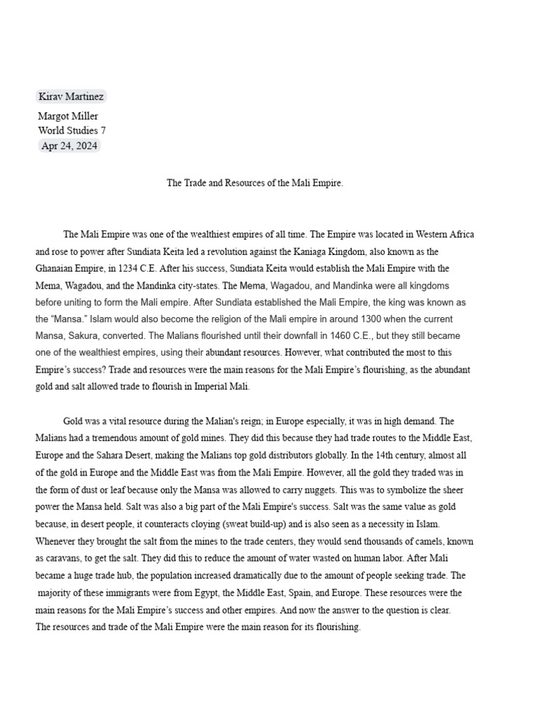 Mali Empire: Trade and Resource Wealth | PDF