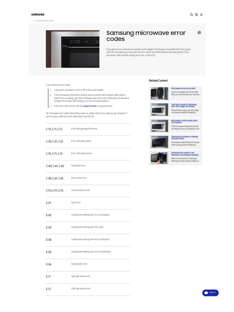 Step-by-step troubleshooting for microwave error codes