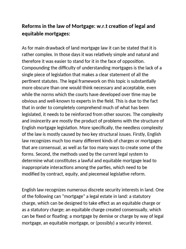 Reforms in The Law of Mortgage | PDF | Mortgage Law | Private Law