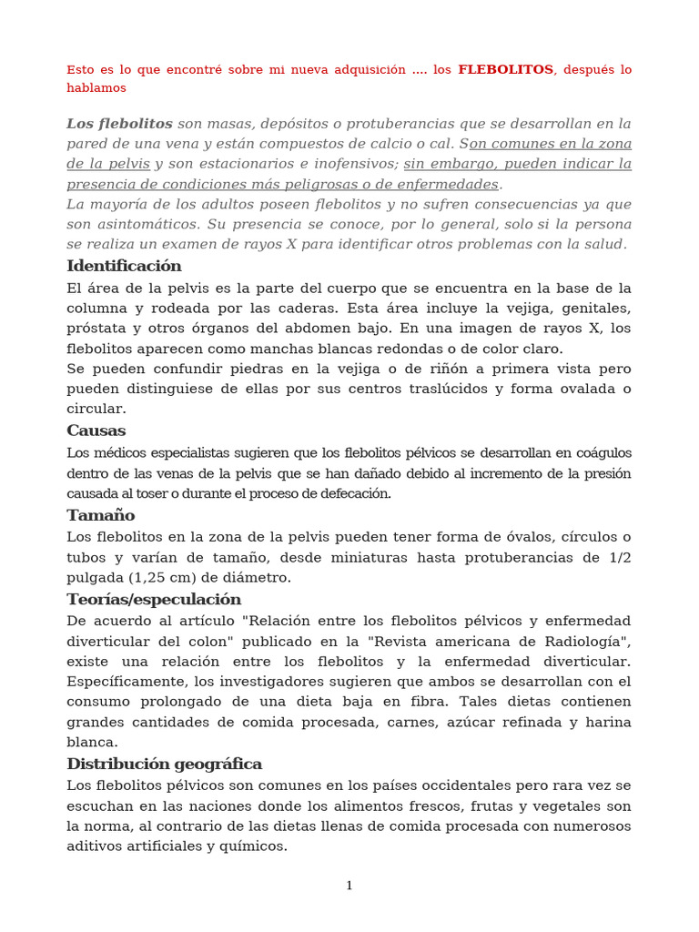 Flebolitos Pélvicos: Causas y Tratamientos | PDF | Riñón | Trombosis