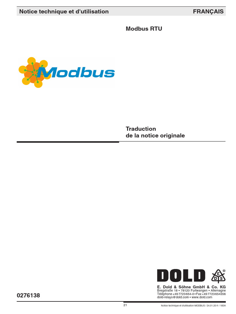 Guide d'utilisation Modbus RTU | PDF | Télécommunications | Données ...