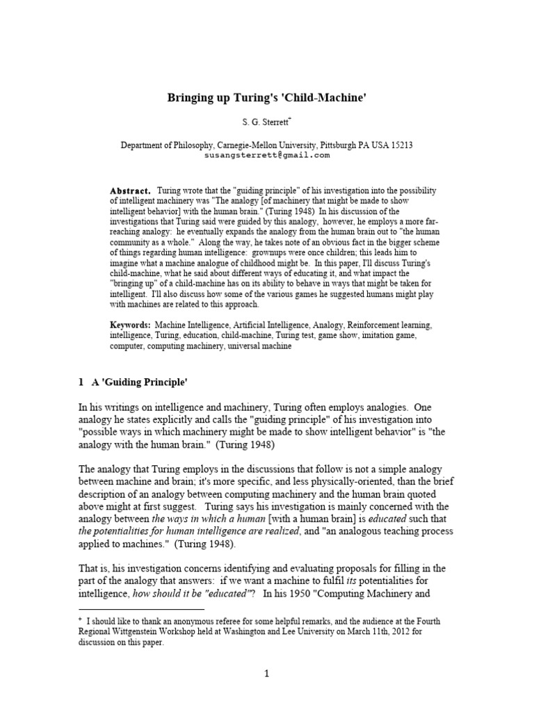 Turing's Child-Machine Concept Explained | PDF | Behavioural Sciences ...