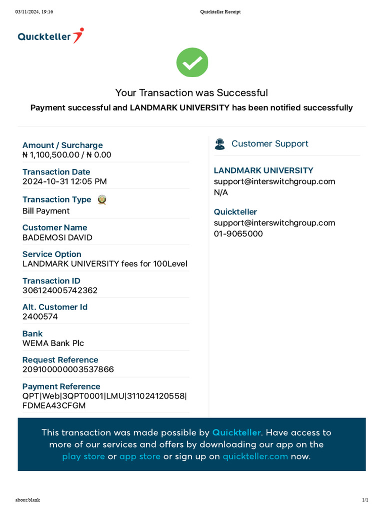 Quickteller Receipt - Da | PDF