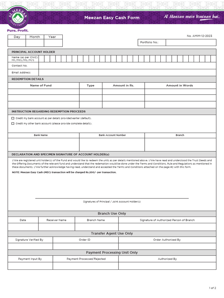 Meezan-Easy-Cash-Form | PDF | Cash | Banks