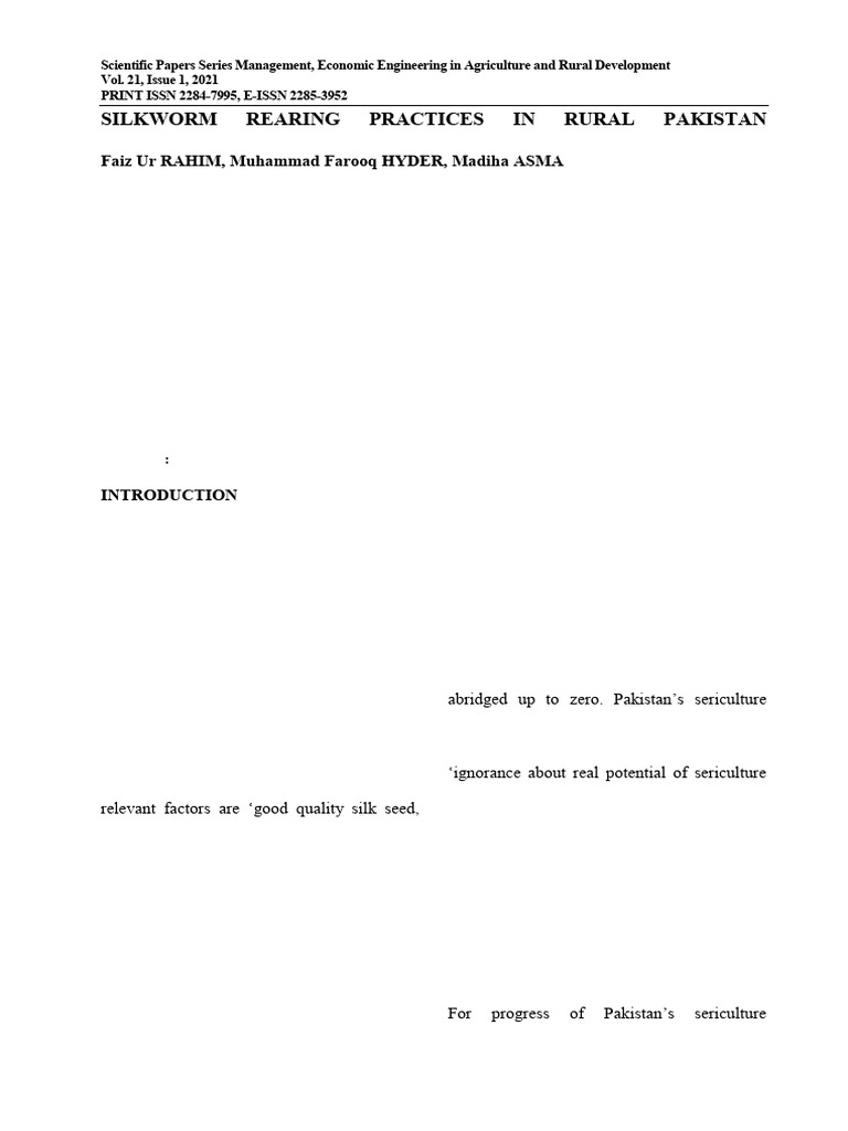 Silkworm Rearing in Rural Pakistan | PDF | Silk