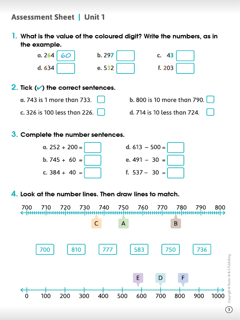 Number Line Matching and Exercises | PDF
