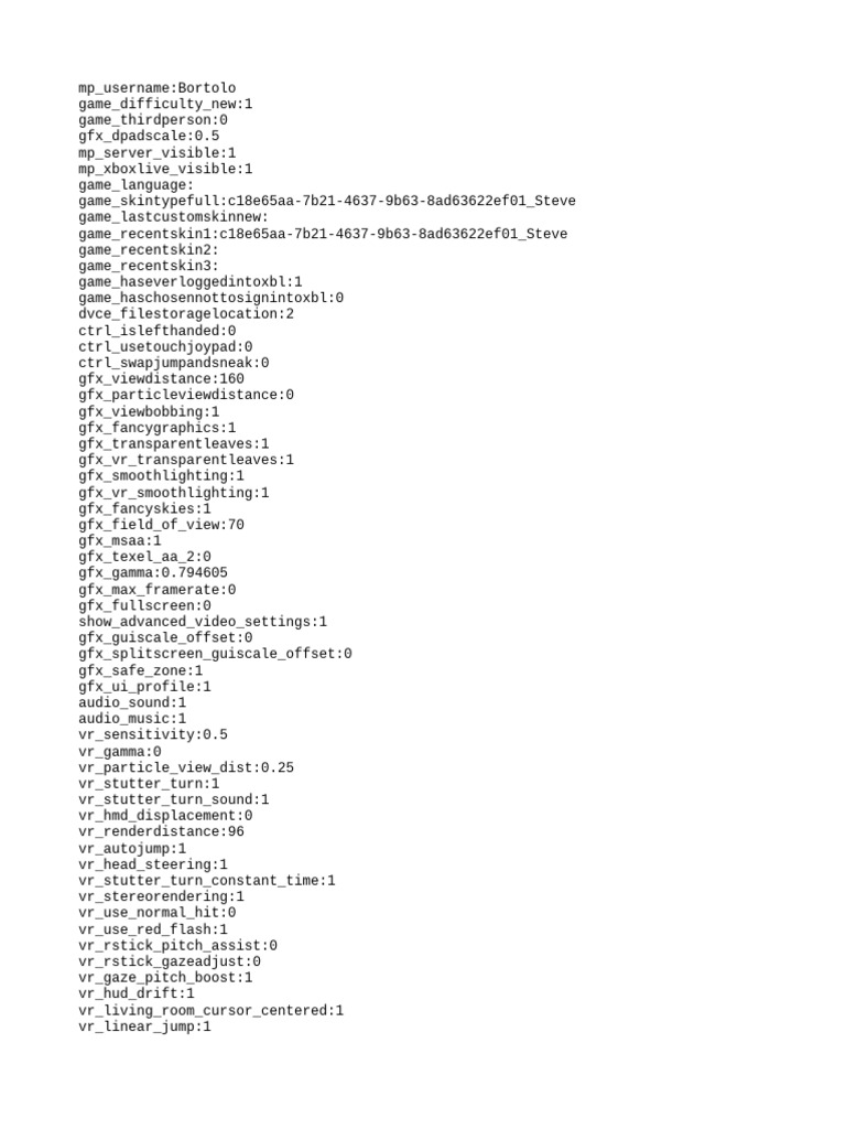 Minecraft User Settings Configuration | PDF