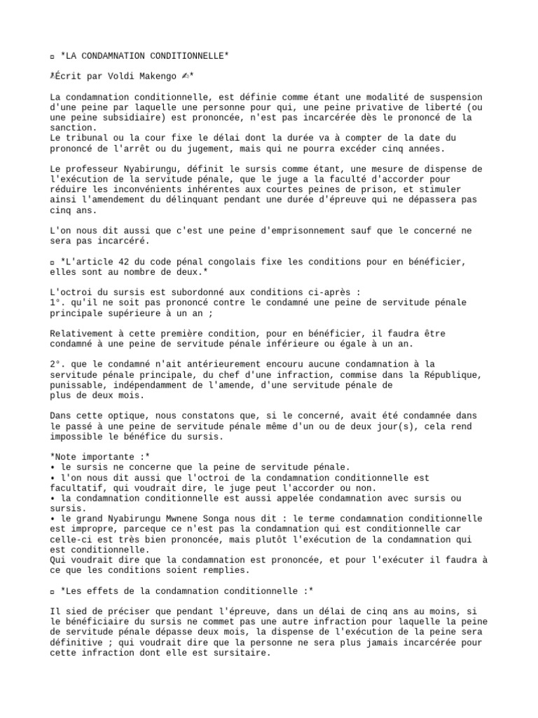 Condamnation Conditionnelle : Principes et Effets | PDF | Prison | Loi ...