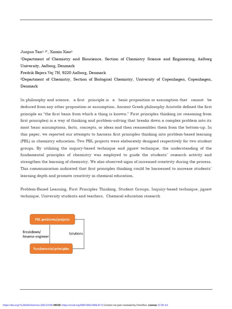 First Principles in Chemical Education | PDF | Reason | Chemistry