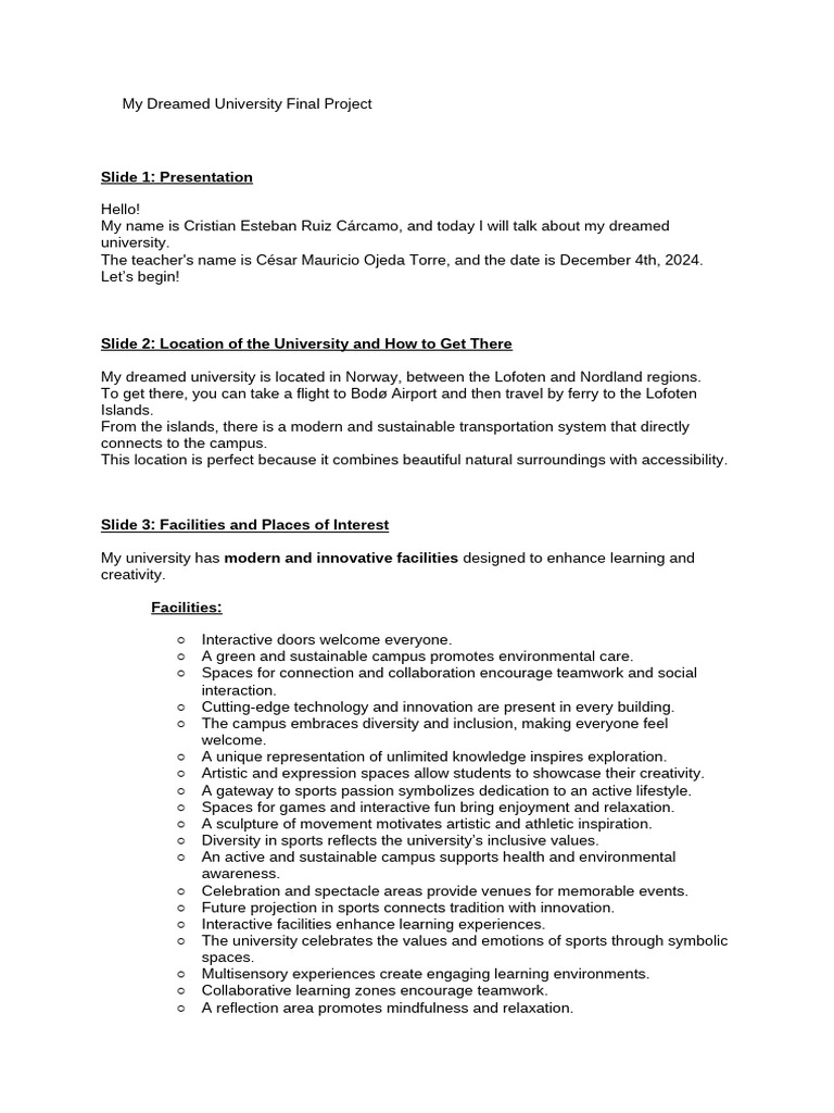 My Dreamed University Final Project | PDF | Cognition