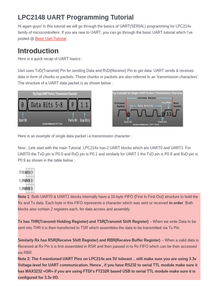 LPC2148 UART Programming Guide | PDF | Electronics | Telecommunications