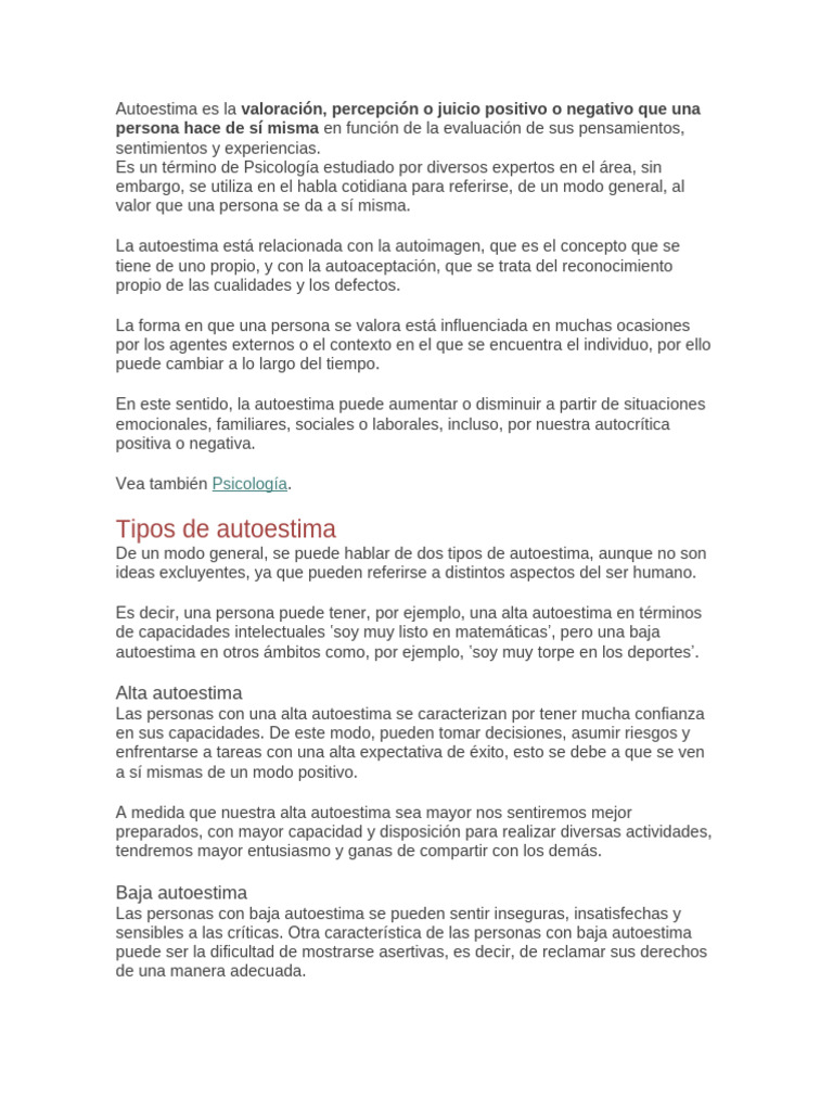 Tipos y causas de la autoestima | PDF | Autoestima | Las emociones