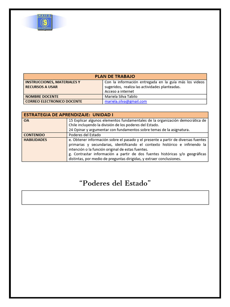 Poderes del Estado en Chile: Guía Educativa | PDF | Separación de ...