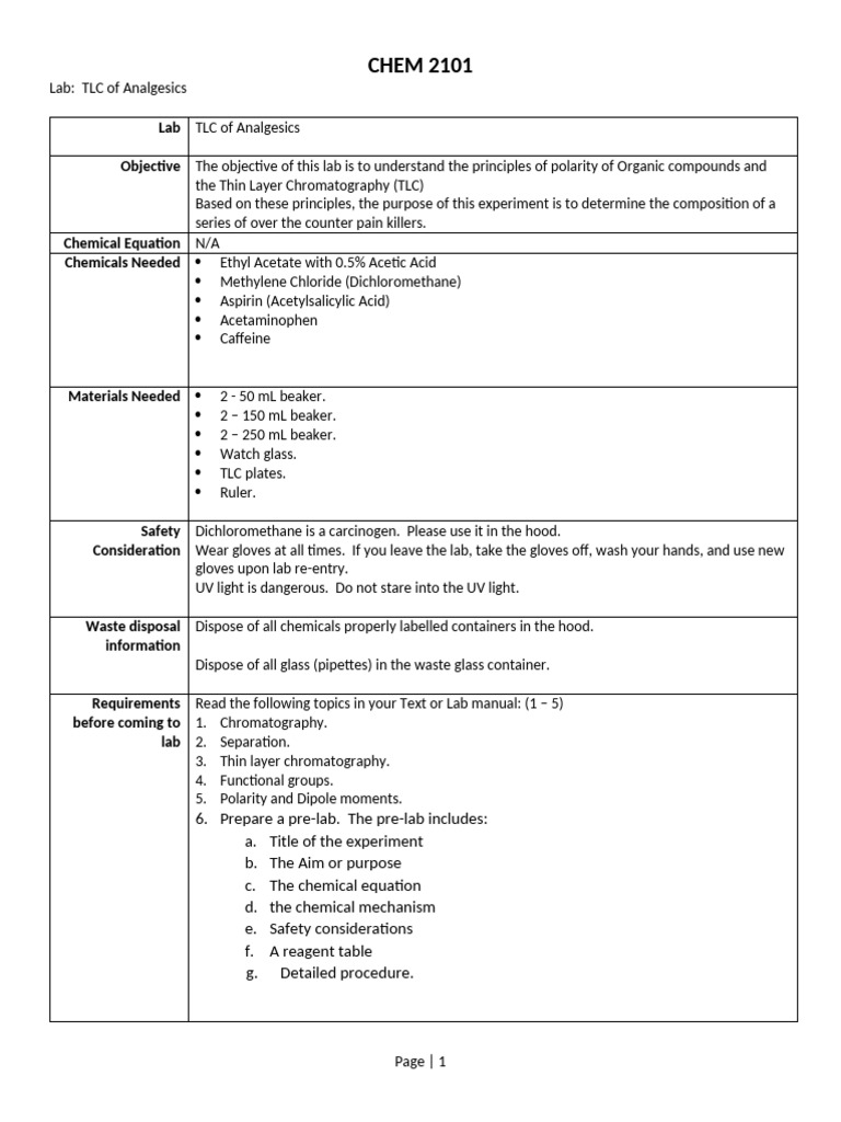 TLC Analysis of Over-the-Counter Analgesics | PDF | Thin Layer ...