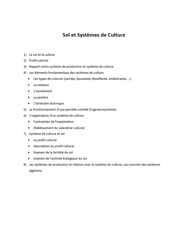 Systèmes de culture et caractéristiques du sol | PDF | Sol (pédologie ...