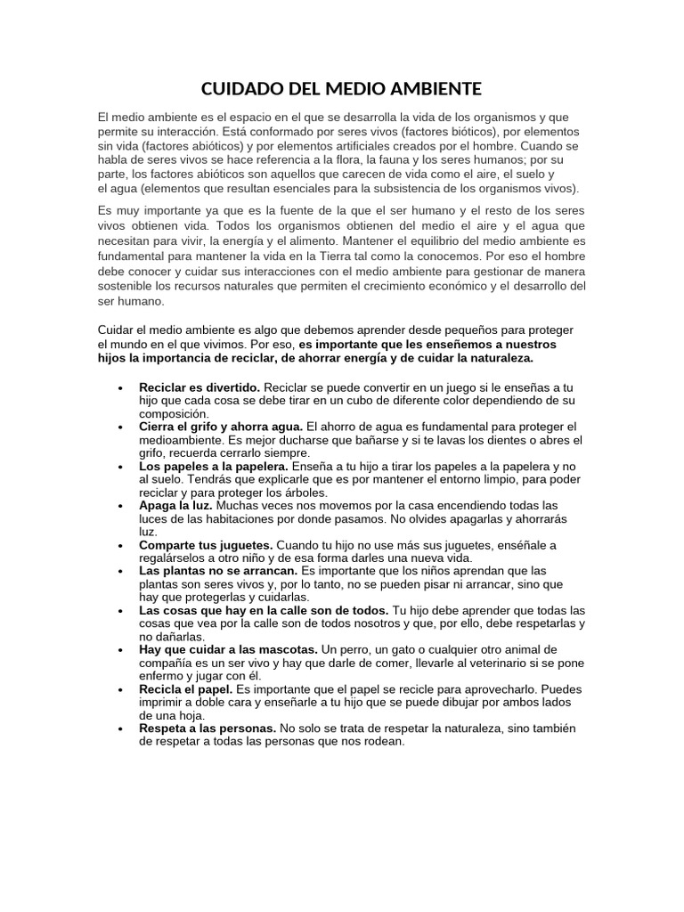 CUIDADO DEL MEDIO AMBIENTE | PDF | Entorno natural | Vida