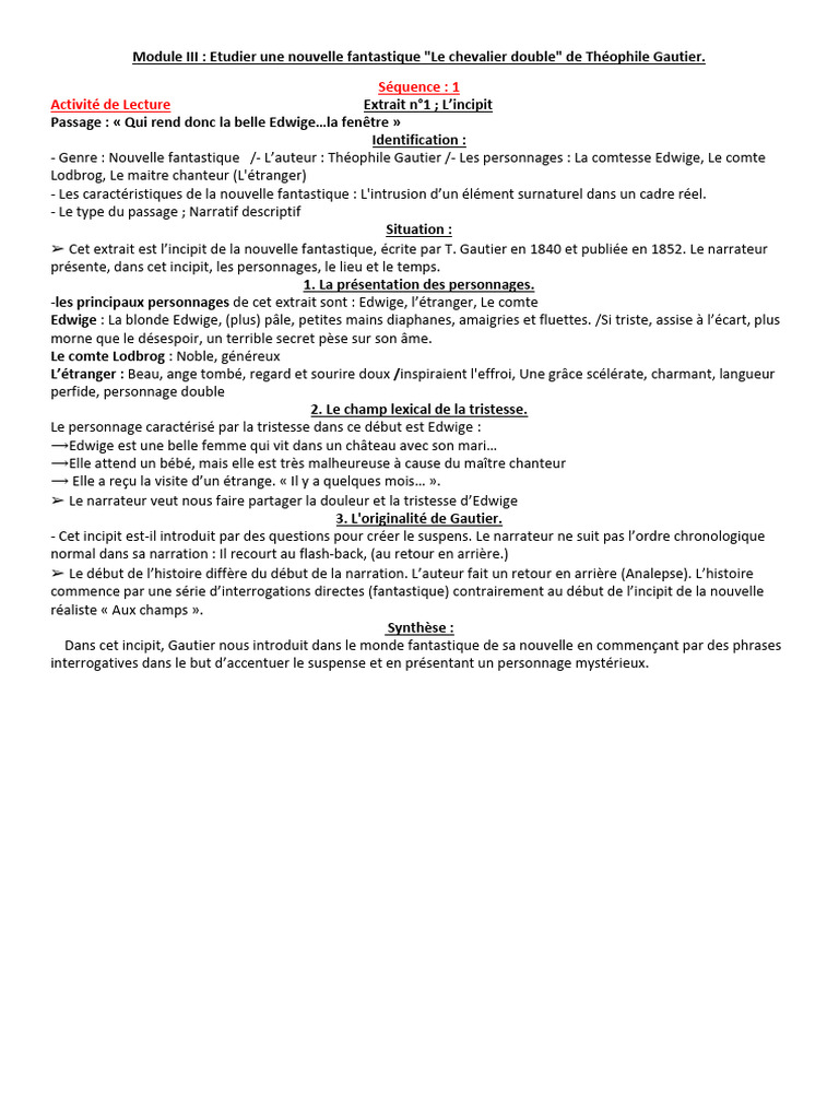 Langueur perfide d'Edwige dans Gautier | PDF