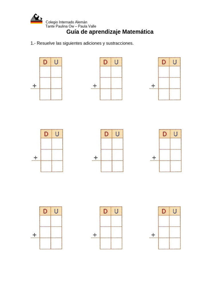 Guía de Aprendizaje Matemática Sumar y Restas | PDF