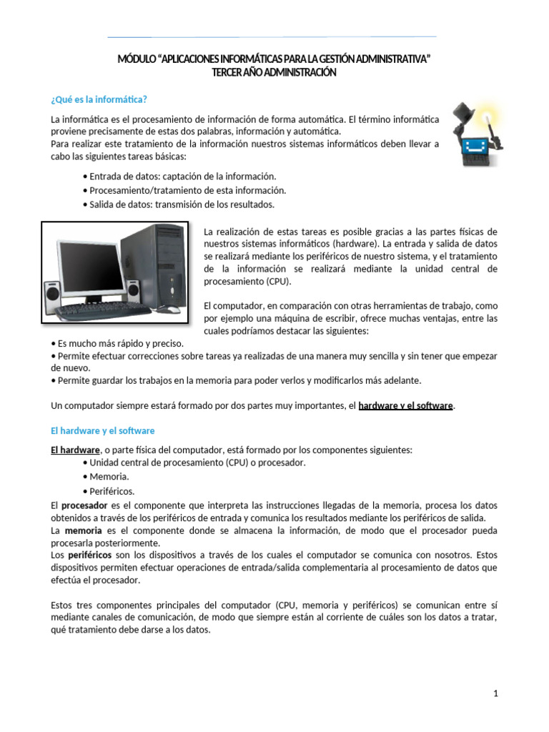Guia N01 Informatica | PDF | Hardware de la computadora | Periférico