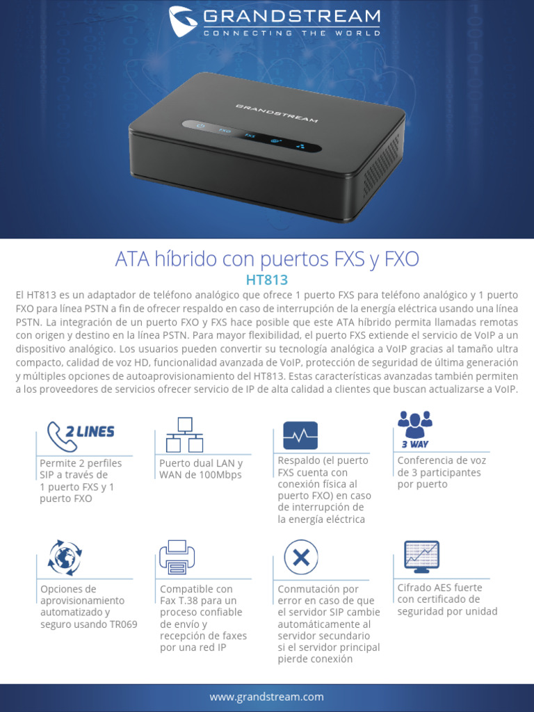Manual del HT813: ATA Híbrido FXS/FXO | PDF | Voz sobre IP | Red ...